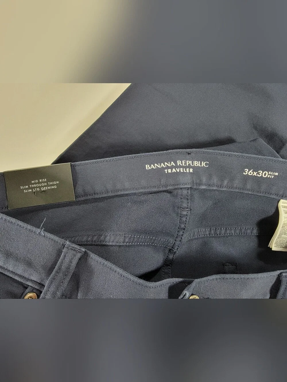 NEW Banana Republic Slim Fit Cotton Traveler Pant Stetch Navy Blue 36x30